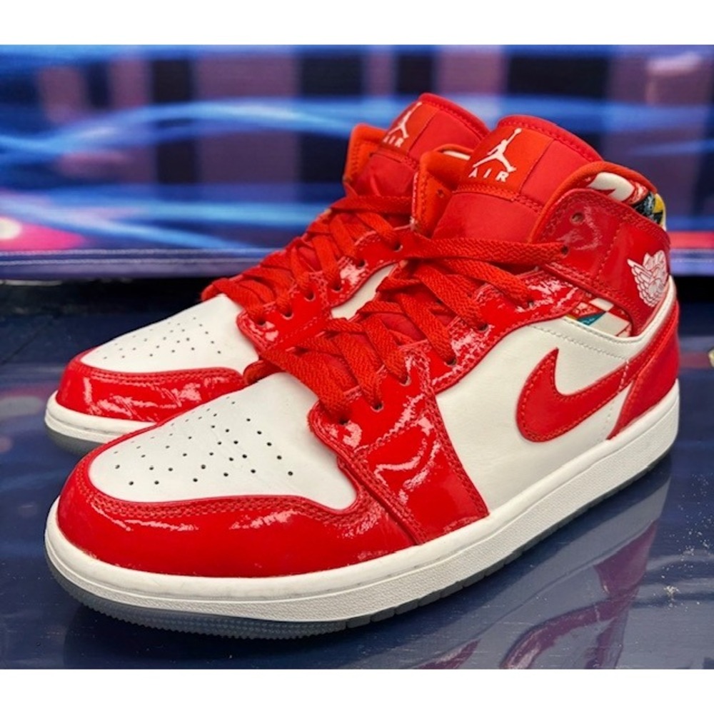 Jordan 1 Mid Barcelona Sweater Red Patent DC7294-600 Mens sneakers size 9.5